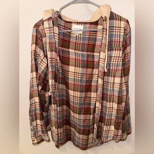 American Eagle Oversized Hooded Flannel Shirt